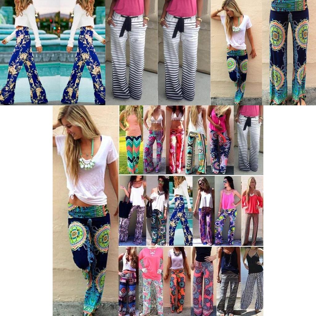 Women Bohemia Long Pants Floral Print Straight Casual Loose Trousers With Micro Fiber Material