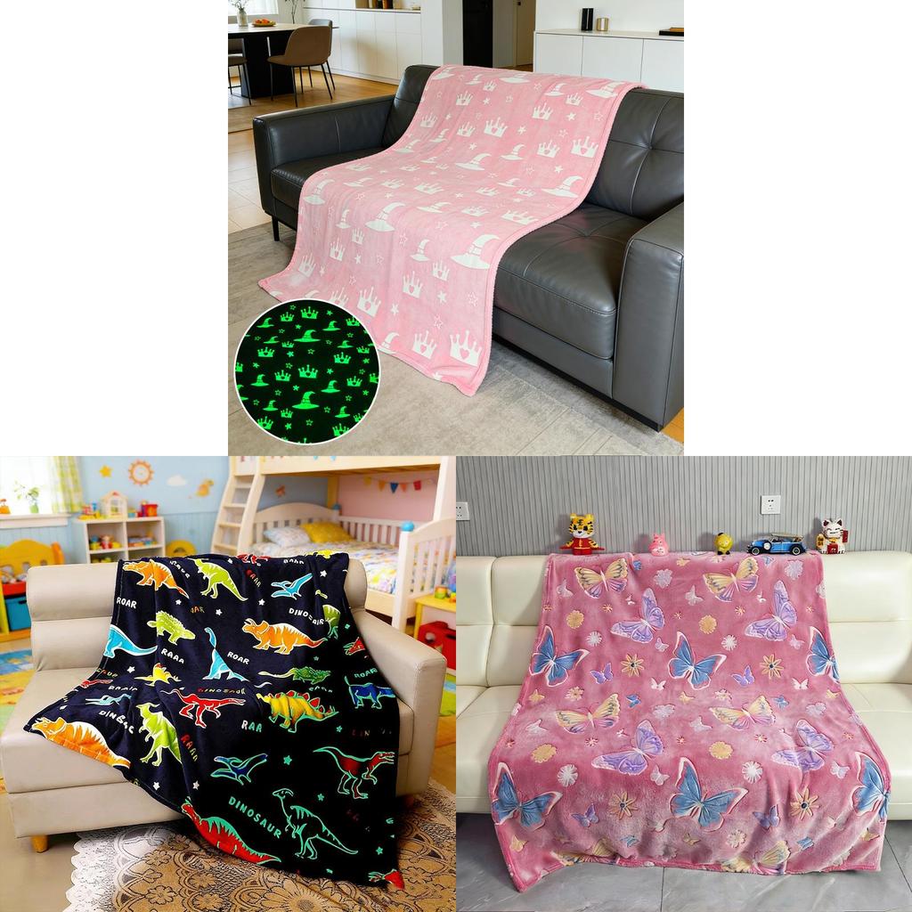 Cartoon Light Up Fleece Blanket With Glow Effect For Kids Bedroom Decor