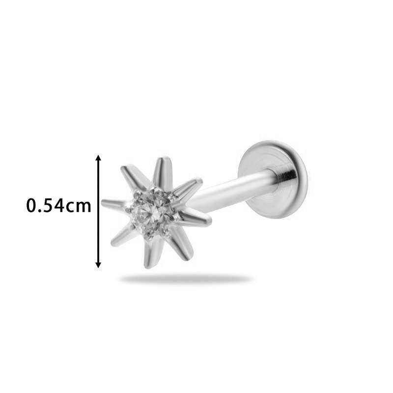 1 pièce G23 Titane Massif Filetage Interne Dos Plat Fleur CZ Clou de Tragus Cartilage Boucle d'Oreille Helix Rook Lobe Labret Bijou de Piercing