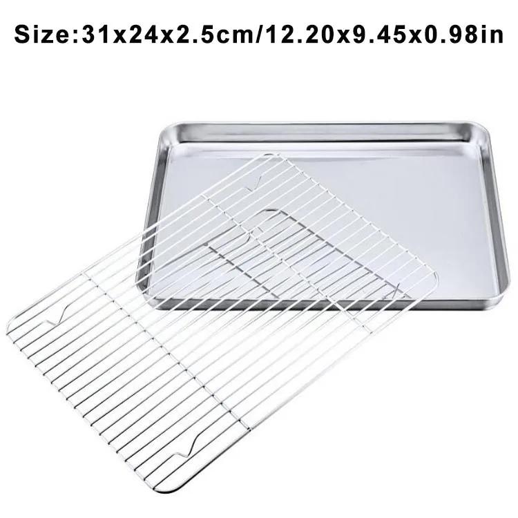 Rectangular Stainless Steel Grill Cookie Baking Pan With Removable Cooling Rack Kitchen Gadget Nonstick Tray Suitable For Oven