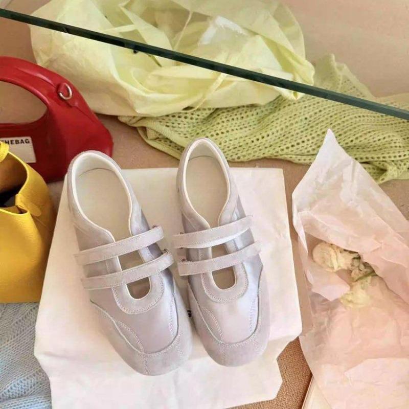 Velcro Splicing Satin New Beautiful Word Belt Casual Shoes Women Mary Jane Shoes Ballet Style