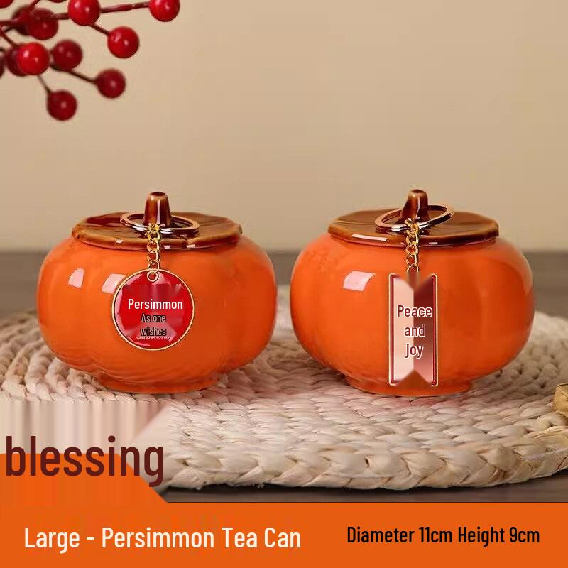 Ruyi Persimmon Ceramic Tea Can: Sealed Canister for Tea, Home Decor & Wedding Souvenir