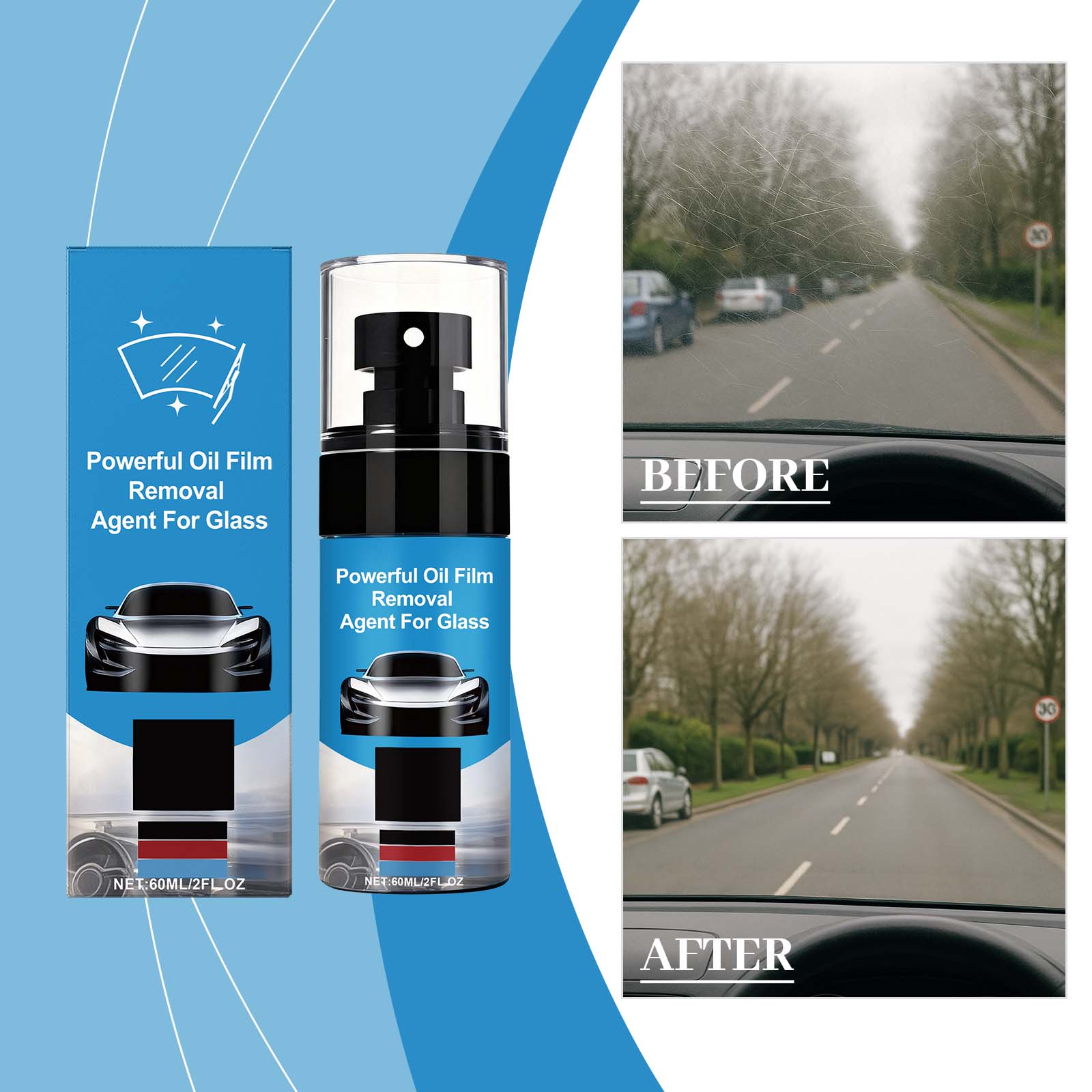 

Glass Oil Film Remover, Household Vehicle Glass Cleaning Product, Gentle And Non-damaging(60ml) One Size