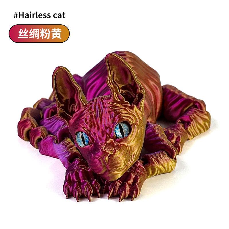3D Printed Sphynx Cat Animals Toy Realistic Hairless Figurine Articulated Cat Fidget Toy for Cat Lovers Collector Xmas HomeDecor 15cm