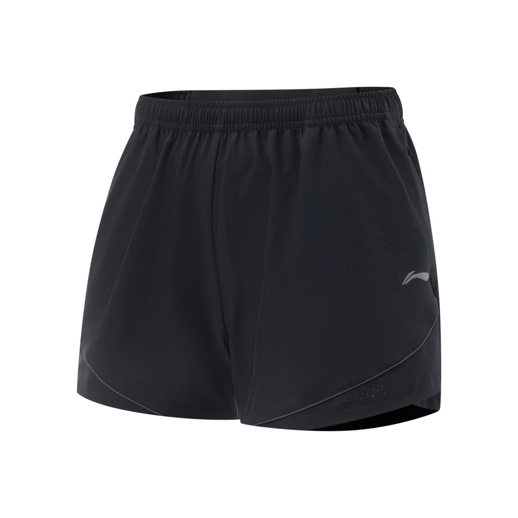 Li Ning Running Series Solid Color Mid Waist Elastic Versatile Sports Shorts Women shorts Black AKSV414-5