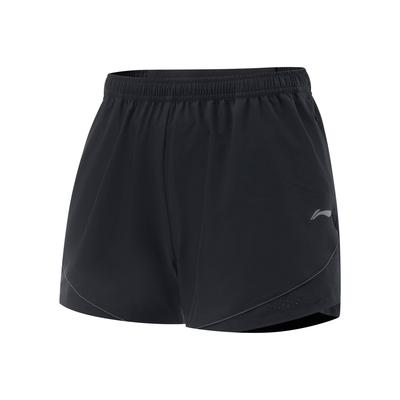 Li Ning Running Series Solid Color Mid Waist Elastic Versatile Sports Shorts Women Shorts Black AKSV414-5