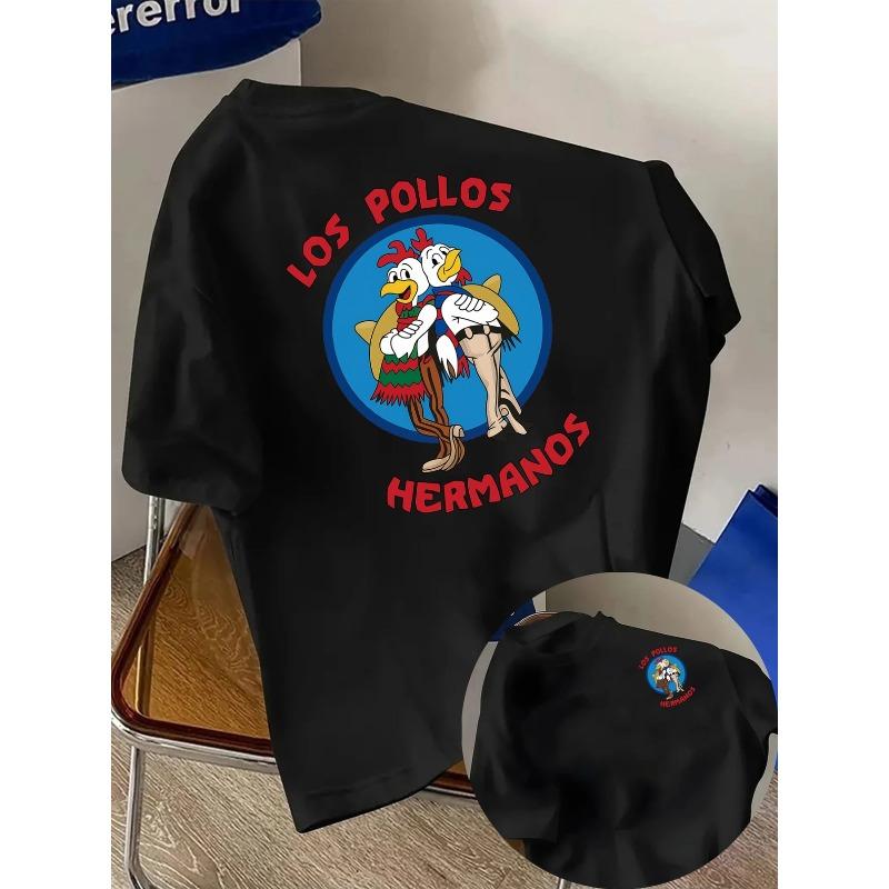 =Los Pollos Hermanos Doppelseitiger Druck Herren Mode Trend Kurzarm T-Shirt für Tägliche Freizeitkleidung und Outdoor Fitness Aktivitäten, Wesentlich Trendig