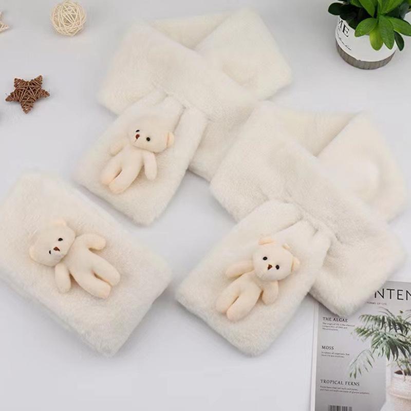 Cute Cartoon Bear Plush Scarf Women Student Winter Korean Style Faux Fur Warm Thickened Cross Scarves Autumn Girl Scarf New Gift