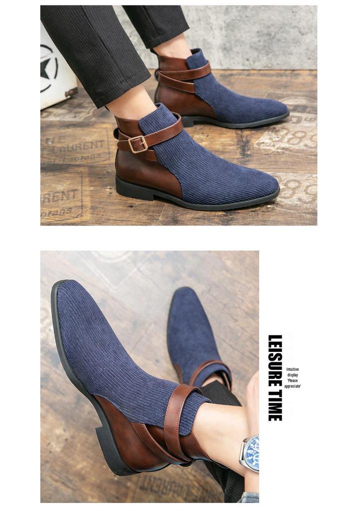 Men's Plus Size High-Top Leather Boots: Korean Style Trendy British Casual Retro Design