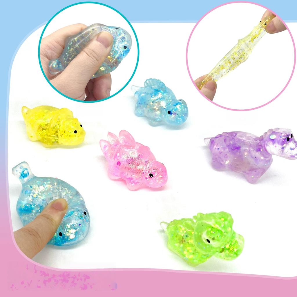 5Pc Novelty Sequin Dinosaur Pinch Music Toy Glitter Funny Stretch Squeeze Small Animal Slow Rebound Maltose Stress Relieving Toy
