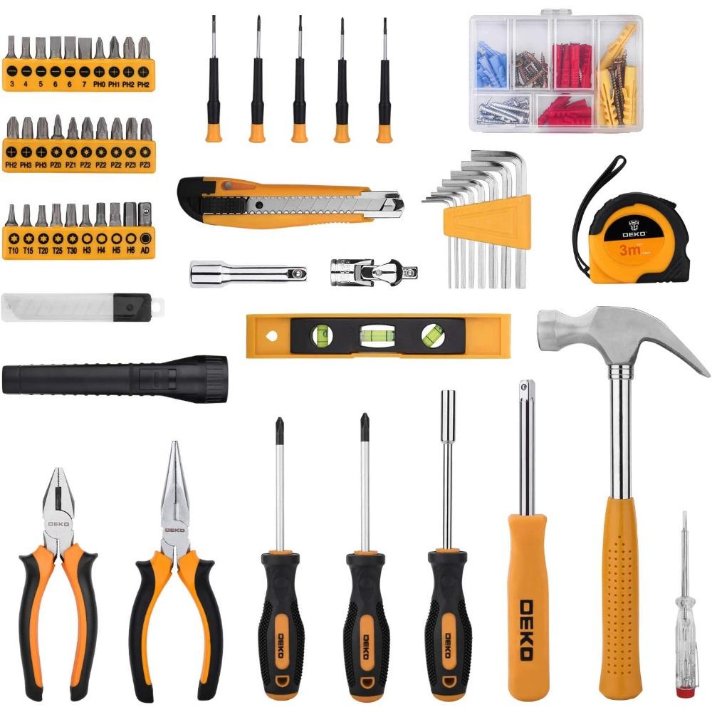 DEKOPRO 208 Piece Tool Set,General Household Hand Tool Kit, Auto Repair Tool Box with Plastic Toolbox Storage Case