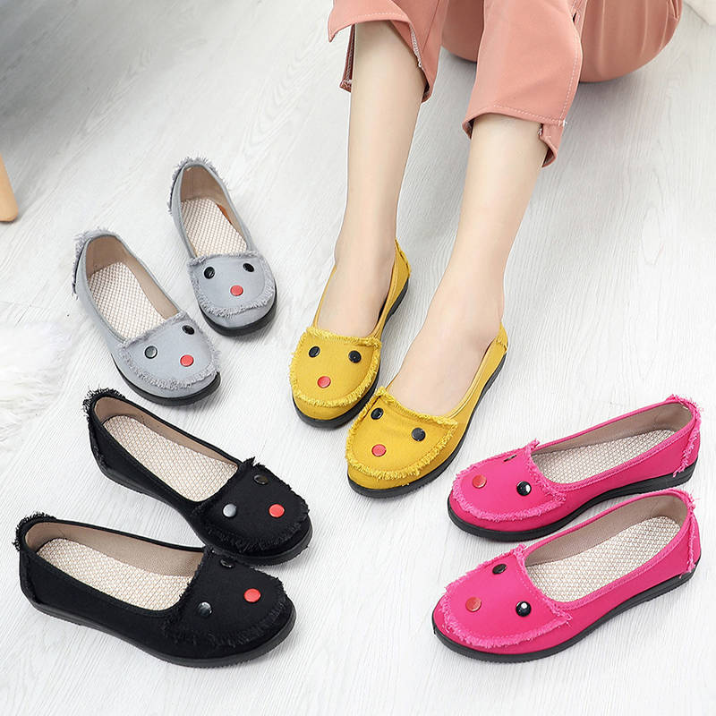 Pantofi de pânză cu fund plat Femei, respirabil, talpă moale, timp liber, gură mică, pantofi de lucru, stil simplu, casual, primăvară, vară