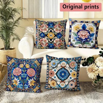 Bohemian Vintage Floral Pillow Covers Pattern Cushion Cover Suitable for Sofa Bedroom Car Pillow Cover