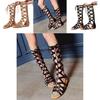 Women Gladiator Strappy Sandals With Knee High Design And Cut Out Details Flat Summer Shoe