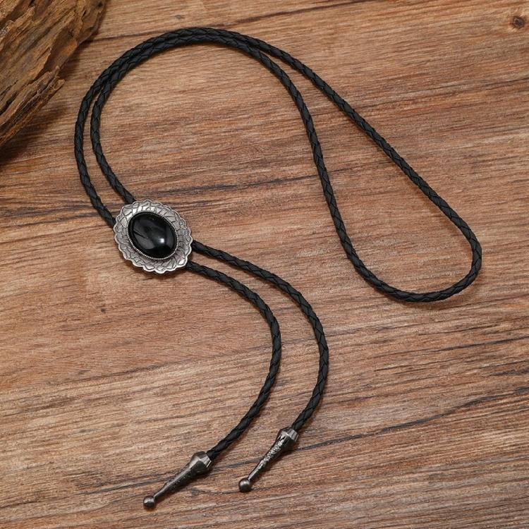 3 st Västerländsk Cowboy Vintage Blommig Sten Hänge Bolo-slips Flätad Läderrep Sladd Halsband Smycken Halsband