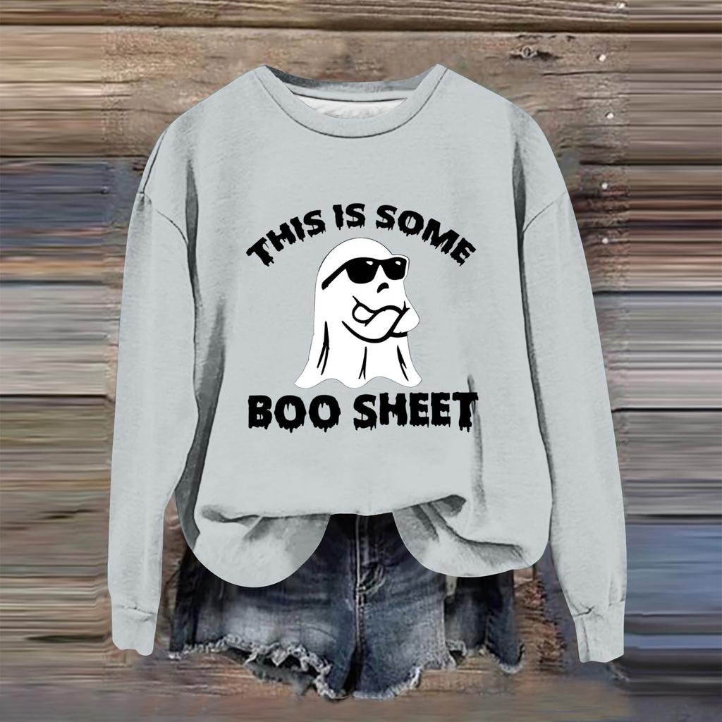 Women's Fashion Casual Long Sleeve Halloween Printed  Neck Sweatshirt