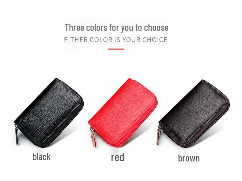 Premium Vollnarben-Rindsleder RFID Diebstahlschutz Akkordeon-Kartenhalter mit Reißverschluss, Echtleder Mehrfachkartenfach-Hülle.