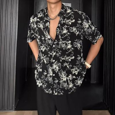 Męska koszula turystyczna na plażę Męskie topy Męska koszula z krótkim rękawem w kwiaty Męskie koszule letnie Streetwear Luźna koszula casualowa