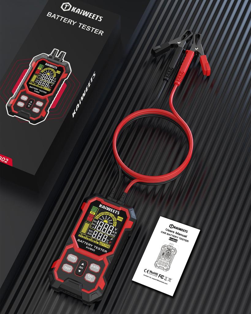 KAIWEETS Battery Checker: Battery Diagnostics, Voltage, Internal Resistance, CCA Measurement, SOH/SOC Display, Compatible with Lead-acid, EFB, AGM, an