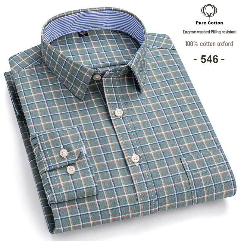 Men's Plus Size Plaid Oxford Cotton Long-Sleeve Shirt