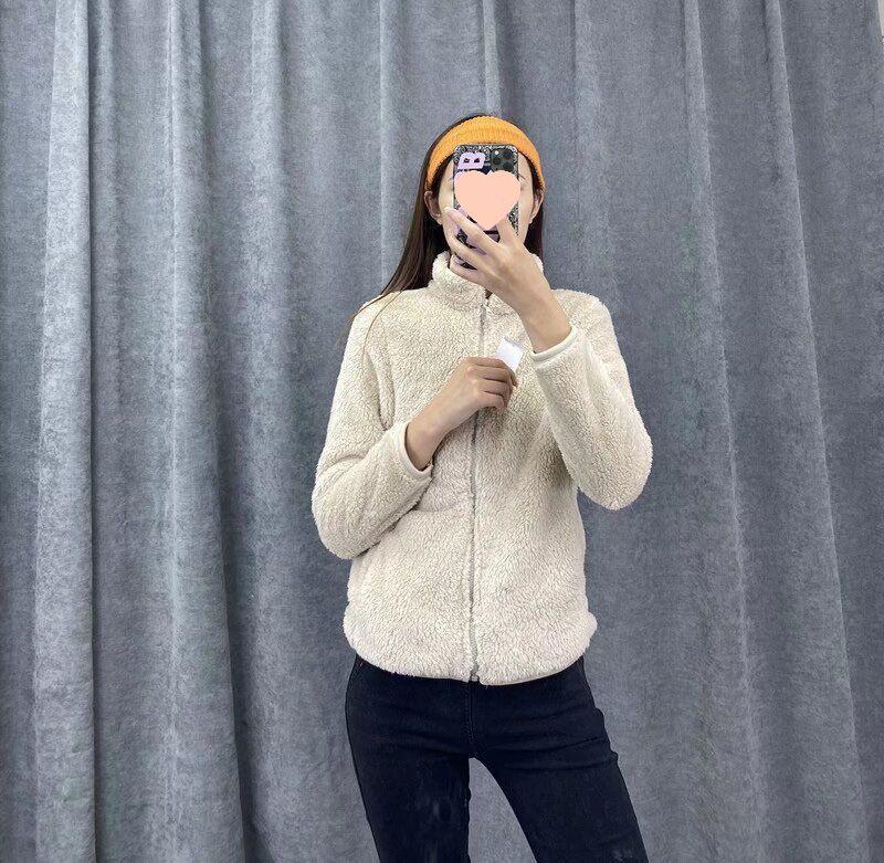 Women's Long Pile Fleece Jacket - Zipper Cardigan, Stand Collar, Warm Long Sleeve Top for Autumn/Winter