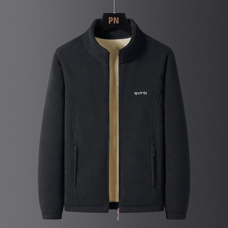 Autumn and winter new men's fleece thickened warm fleece fleece jacket green middle stand-up collar fleece casual jacket
