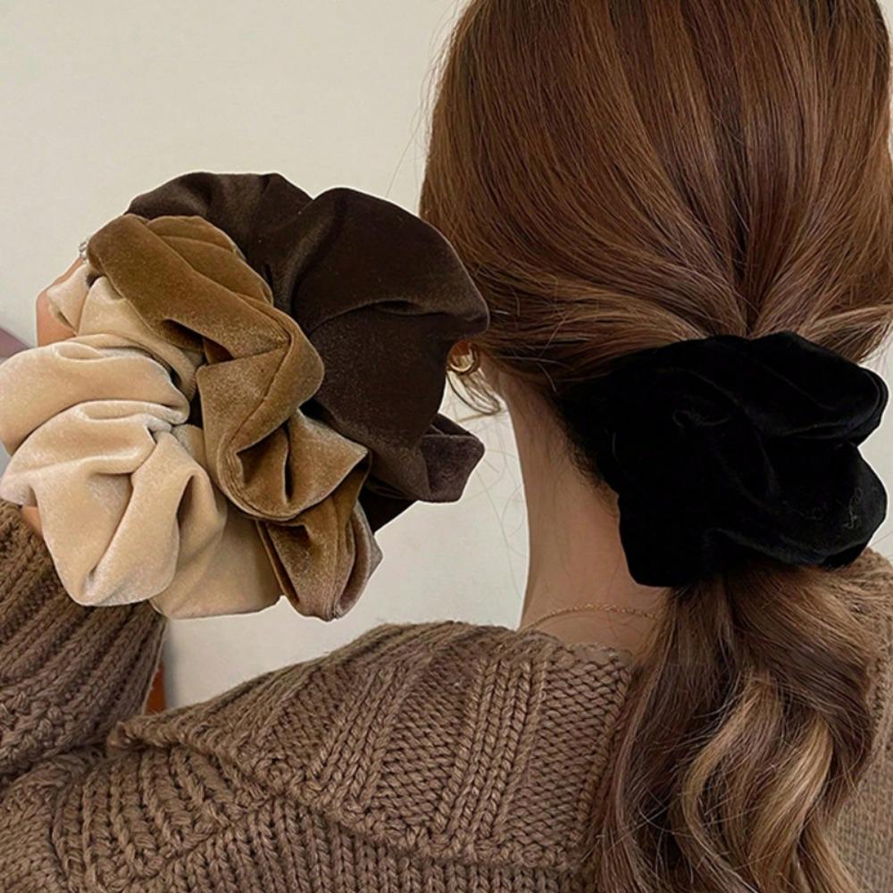 1pc Women's 6.5in Premium Satin Scrunchies Hair Ties, Black, White, Khaki, Brown, Elegant, Versatile, Minimalist, Solid Color