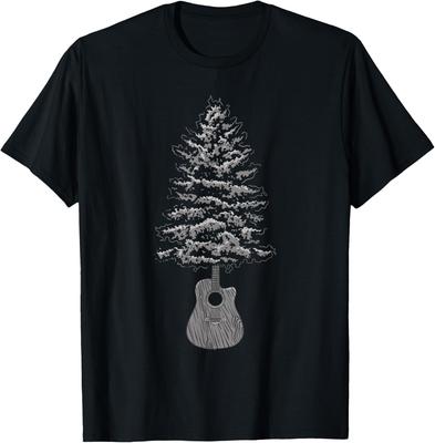 Acoustic Guitar Tree Music Lover Graphic Tee Men's Casual Cotton T-Shirt Outdoor Trip