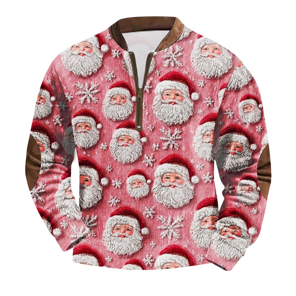 Men's Fashion Christmas Printed Corduroy Zipper Shirt