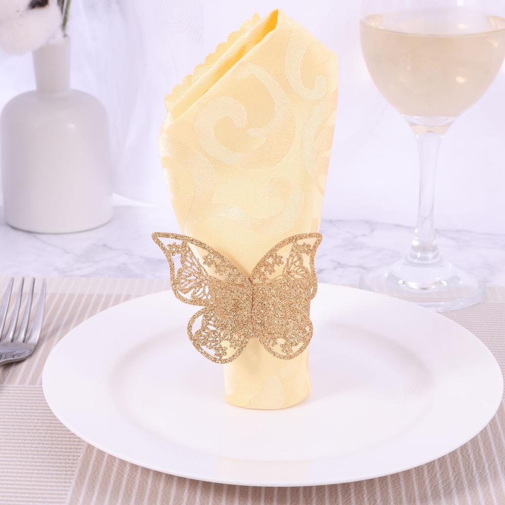 50pcs 3D Butterfly Napkin Ring Premium Frosted Paper Exquisite Hollow Texture Gold Silver Blue Pink Glitter Sprinkled Decor Home