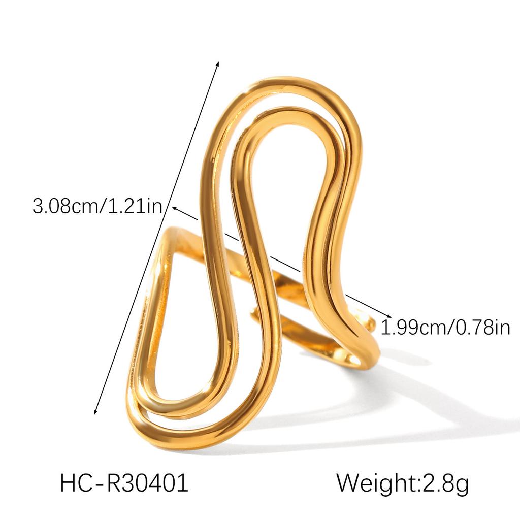 Irregular Open Ring with Gold Beans, Niche Design, Non-fading Titanium Steel Ring for Women