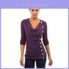 Cotton Long Sleeve T Shirt With Single Breasted Slim Fit And V Neck For Office Wear