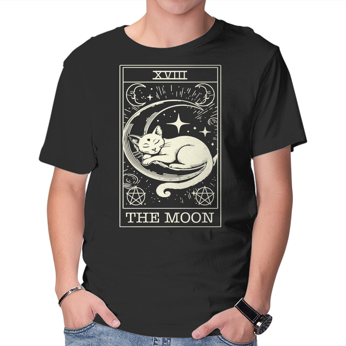 Unisex Crew Neck T-Shirt The Moon Tarot Card Graphic Short Sleeve Casual Tee XXL