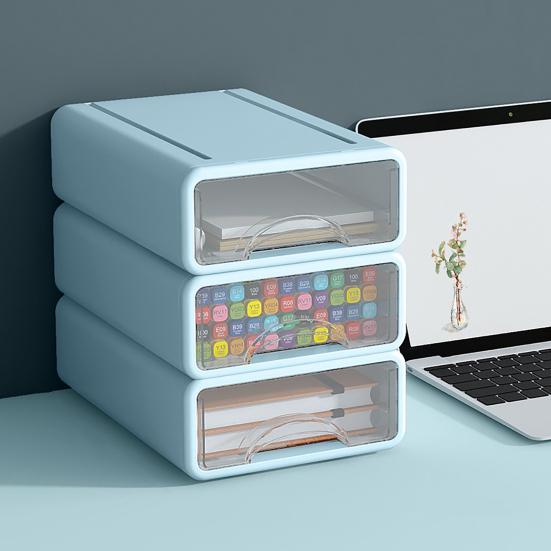 3/4Pcs Desk Storage Organizer with Clear Window Large Capacity Dustproof Stackable Office Supplies Storage Drawer Box Container