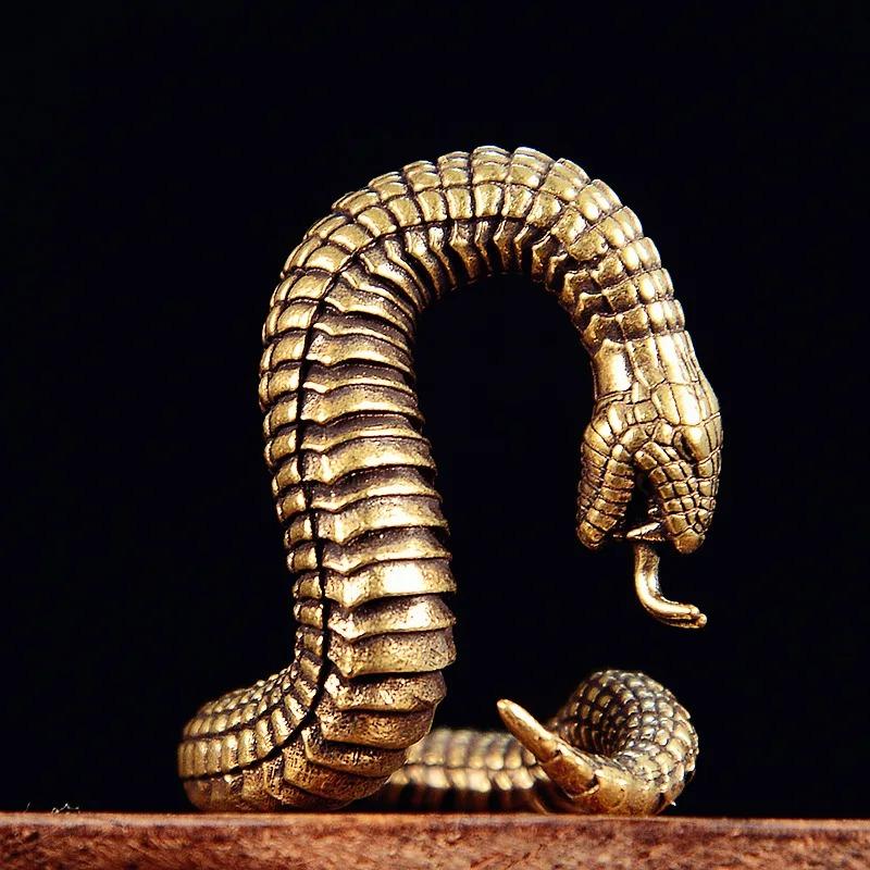 Solid Brass Snake Small Statue Desk Decorations Vintage Animal Python Miniatures Figurines Home Decors Ornaments Crafts Tea Pets