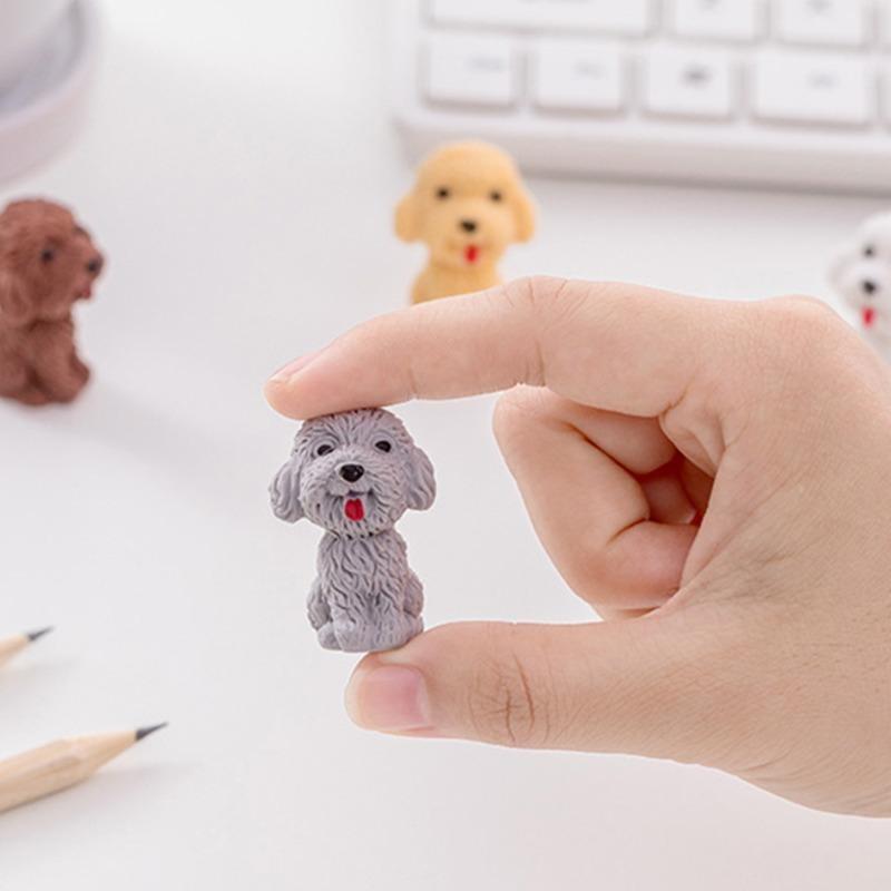4Pcs/set  Cute Dog Pencil Cartoon Teddy Rubber Eraser Kids School Office Stationery Supplies