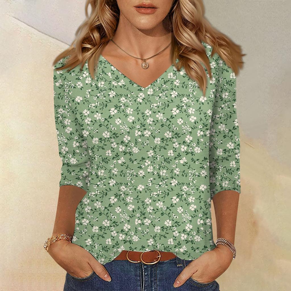 3/4 Sleeve Shirts For Women Cute Print Graphic Tees Blouses Casual Plus Size Basic Tops Pullover