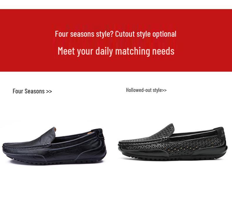 Pánské letní prodyšné kožené nazouvací mokasíny - Vykrajované, Všestranné, Nadměrné velikosti, Měkká podrážka