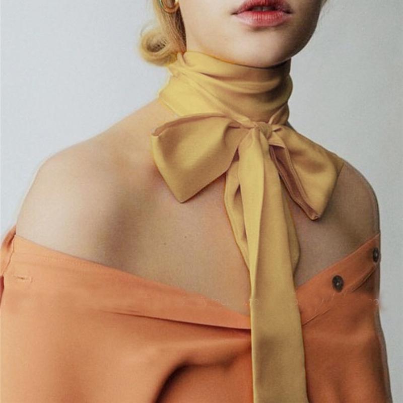 200*5cm Elegant Solid Color Long Ribbon Neck Scarf Women Dinner Party Headband Strip Narrow Decoration Scarf Neck Tie