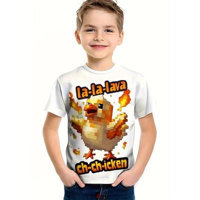 Sommer Huhn 3D-Druck T-Shirts Täglich Freizeit Street Fashion, Bequeme Kurzarm Mode Kinder Jungen T-Shirts
