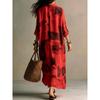 Summer New Women's Long Maxi Dress, Casual Vacation Style Print Button Lapel Long Sleeve Dress, European American Fashion