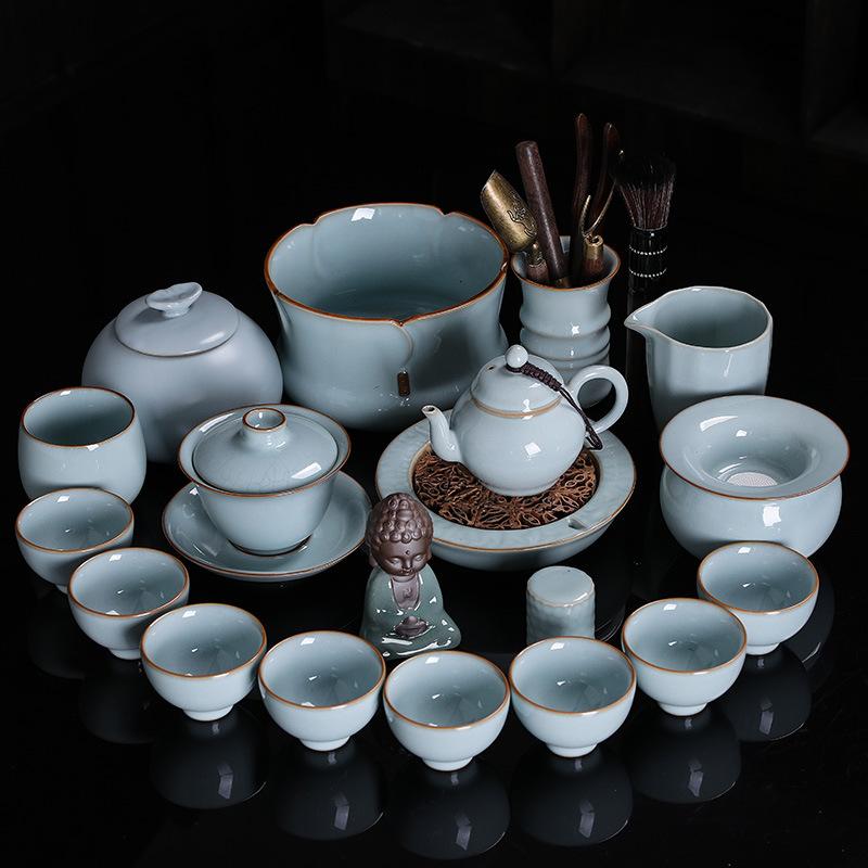 Ru Kung Fu Tea Set Household Teapot Teacup Retro Ceramic Tea Gift Box Large Set Light Luxury Gifts Ry