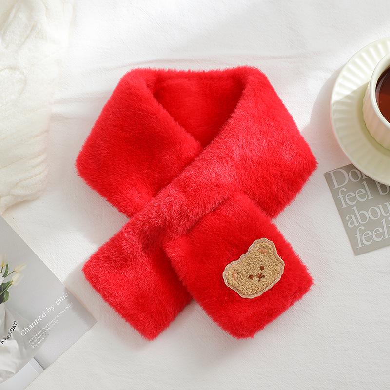 Women's Autumn Winter Cute Bear Plush Faux Mink Fur Scarf - Thick, Warm, Versatile Neck Warmer