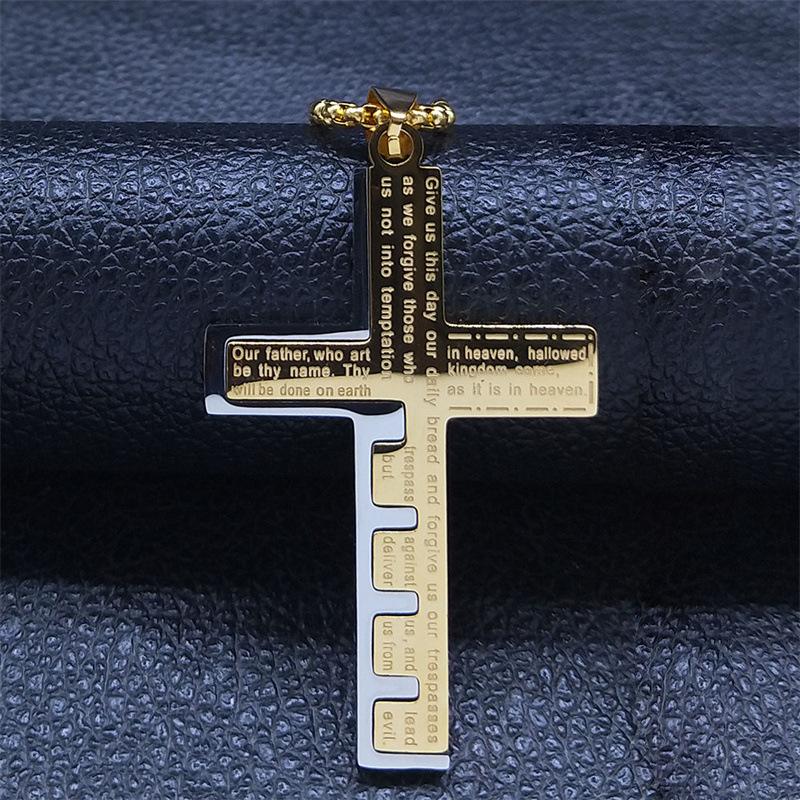 Men's Cross Necklace Stainless Steel Gold Silver Prayer Black Box Chain Necklace Men's Collar Jewelry