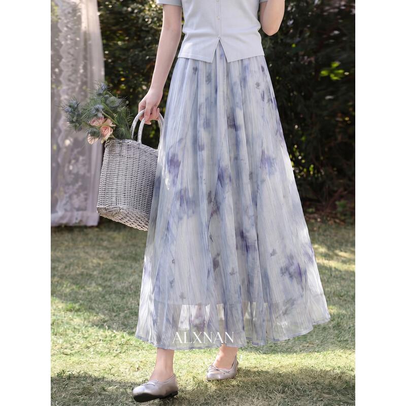 Women s Blue Floral A-Line Maxi Skirt S