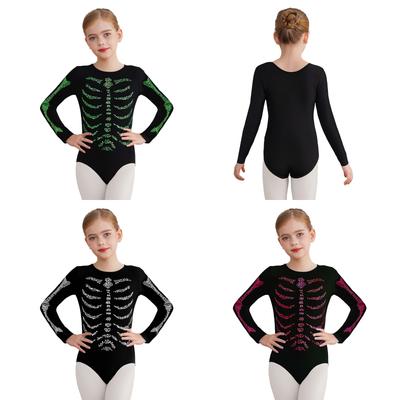 Unisex Kinder Skelett Kostüm Glänzende Strasssteine Rundhalsausschnitt Langarm Druckknopf Jumpsuit