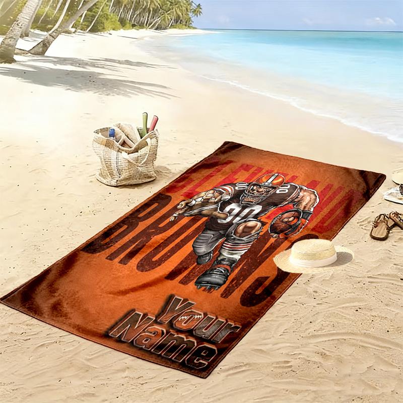 Name Custom Cleveland Browns Print Beach Towel, Large Soft Quick Dry Towel for Beach Camping Swimming