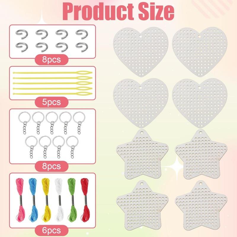 8 pezzi/set Portachiavi a Forma di Cuore in Legno Punto Croce Set da Ricamo Mini Macchina da Cucire Fai da Te Portachiavi per Principianti Piccolo Punto Croce Cucito