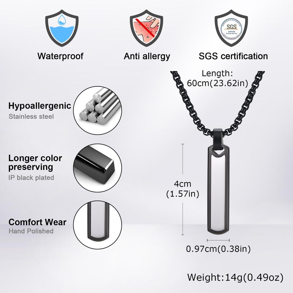 Vertical Pendant Necklace for Men Boys,Stainless Steel Geometric Long Pendant Necklaces,Father Dad Jewelry Gifts