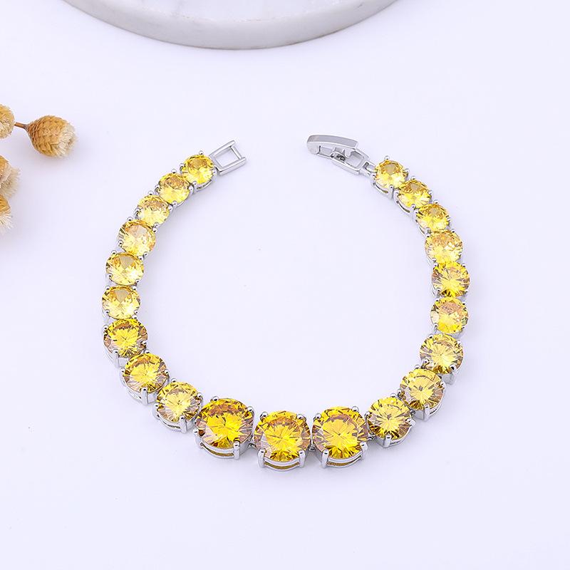 21 Zircon Bracelets With Gradual Change Of Size, Copper-Plated Platinum With Gemstone Hand Jewelry, Round Colored Treasure Bracelet.